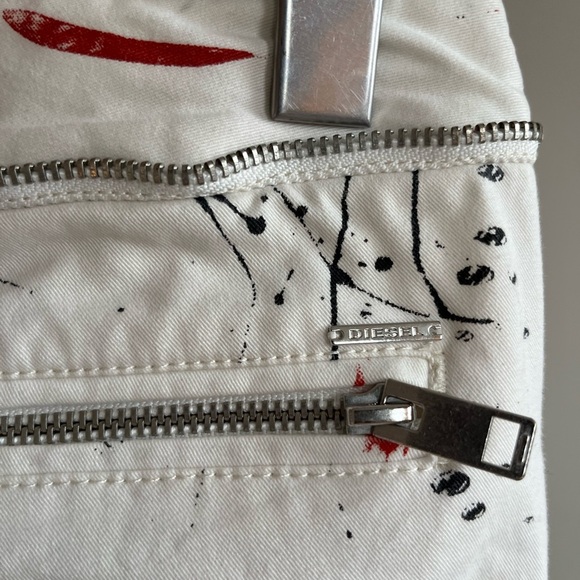 Diesel Women’s Paint Splatter Slim Fit White Pants Size 27 - Picture 11 of 12